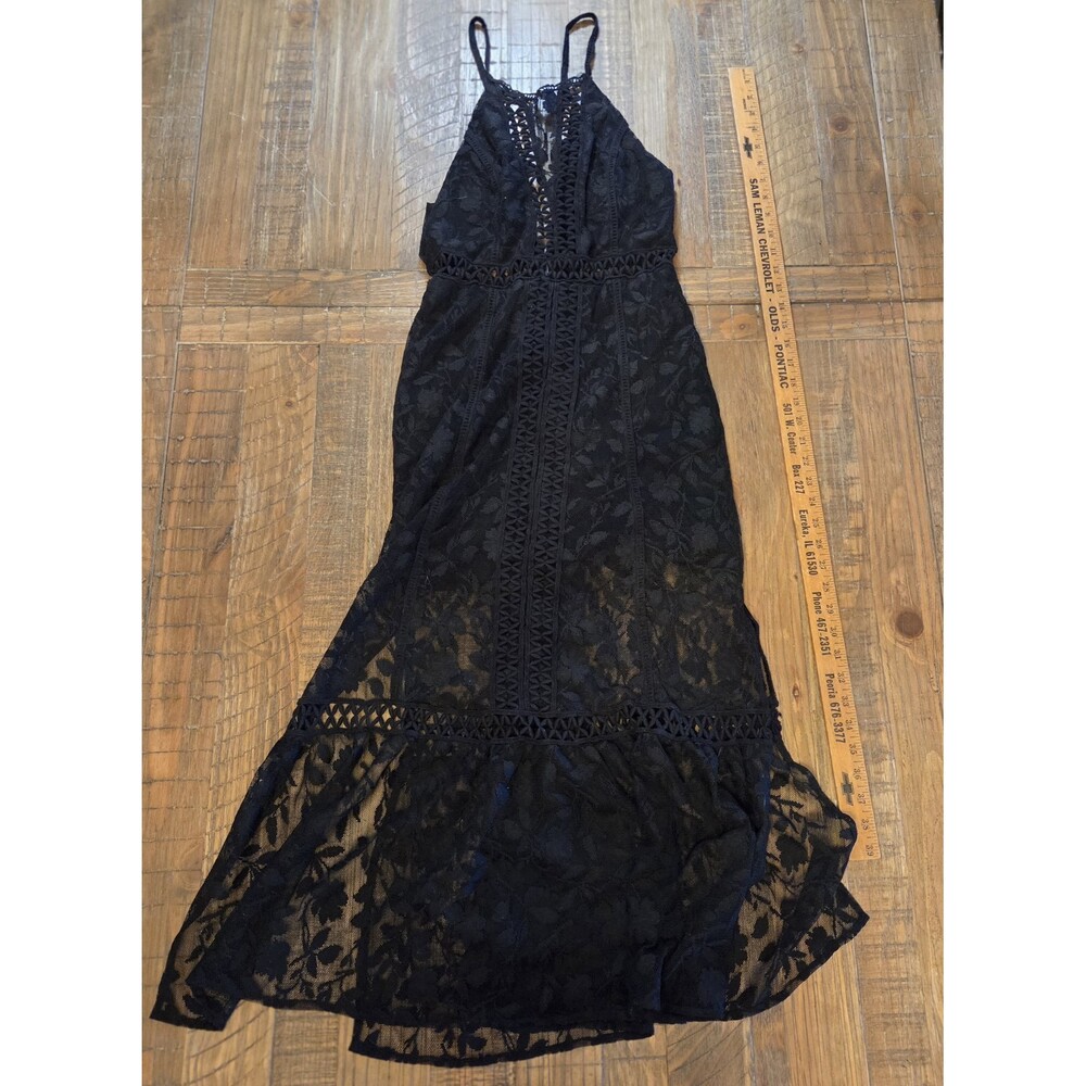 Free People Anastasia Lace and Crochet Black Maxi DressSize 4